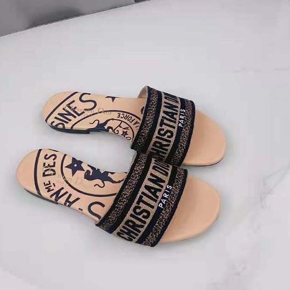 Dior Shoes - Christian Dior Canvas Union Embroidered Dway Flat Slide Sandals, Size 9